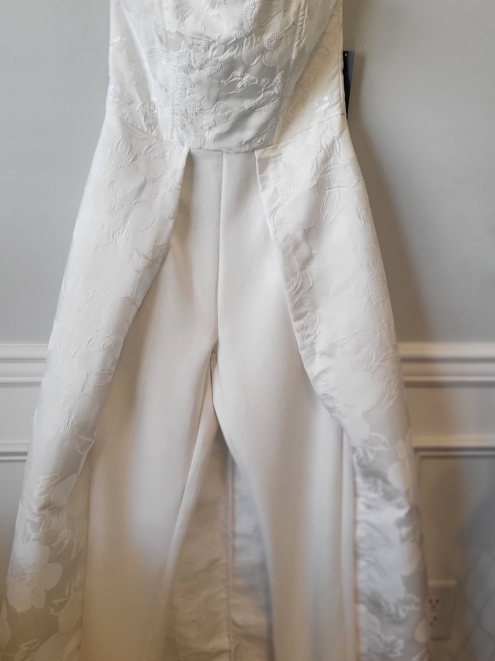VENUS Ivory Strapless Jumpsuit with Floral Jacquard Overlay